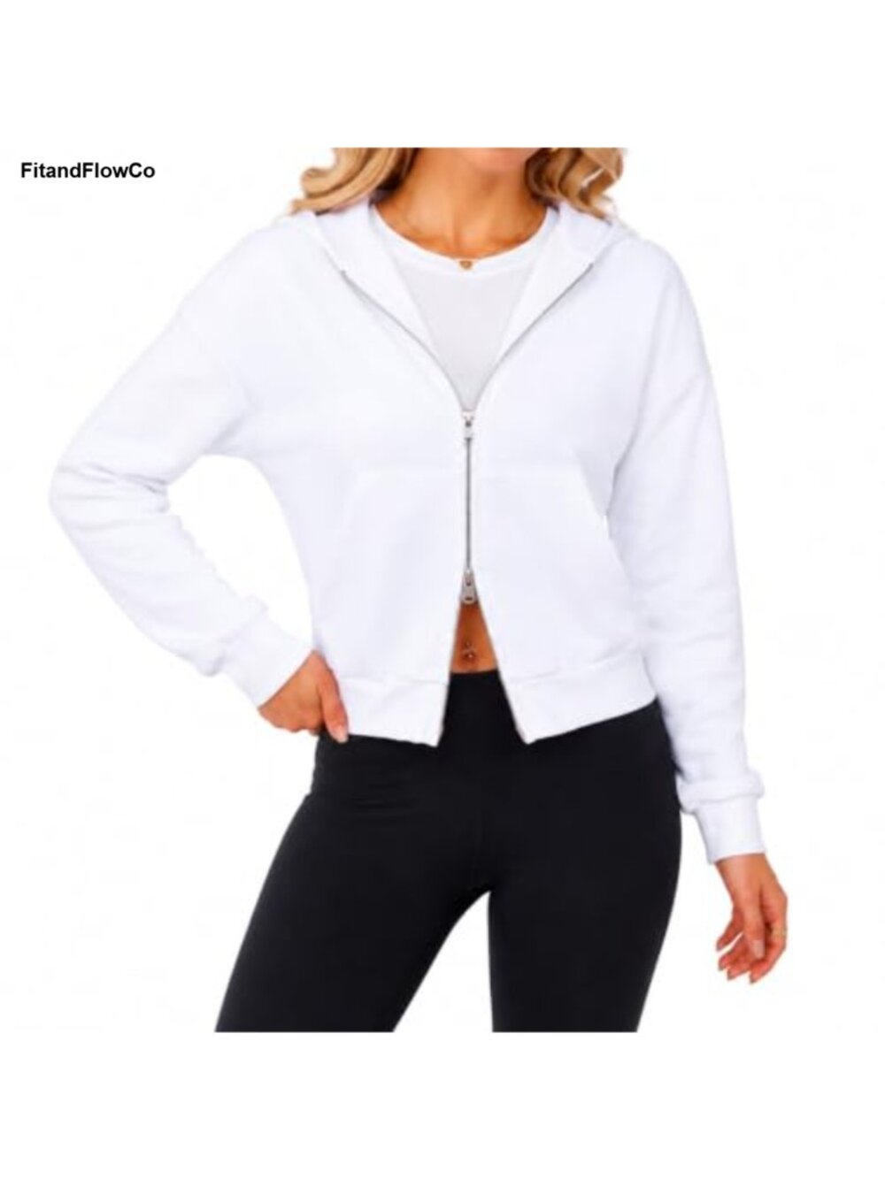 Zip Up Cropped Hoodie Womens Polyester Cotton Hooded Sweatshirt Jacket